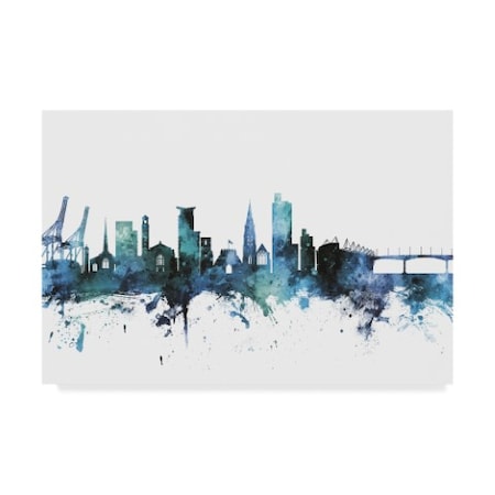 Michael Tompsett 'Southampton England Blue Teal Skyline' Canvas Art,30x47